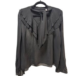 Aritzia Little Moon Black Gazania Ruffle Blouse